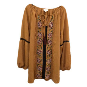 UMGEE mustard colored dress boho tassels Embroidery detail Size S